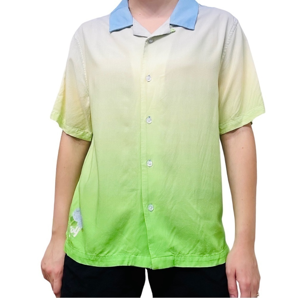 Golf Wang Polo Shirt Short Sleeve Ombre Green Blue Button Up Men’s Size Small